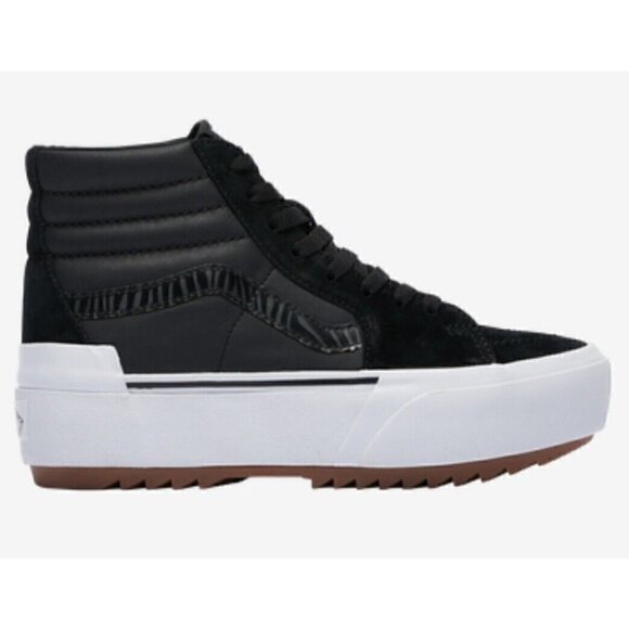 NEW Vans Sk8 Hi Stacked Platform Sneakers Boots Nubuck Black Zebra Women's 6 - Picture 1 of 5